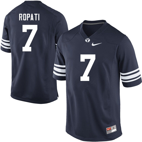 Men #7 Hinckley Ropati BYU Cougars College Football Jerseys Sale-Navy - Click Image to Close